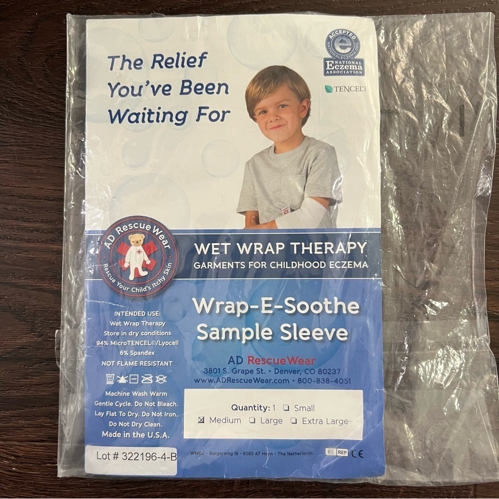 AD Rescue Wear Wet Wrap Therapy Wrap-E-Soothe Sleeves Kids medium NEW 1 sleeve